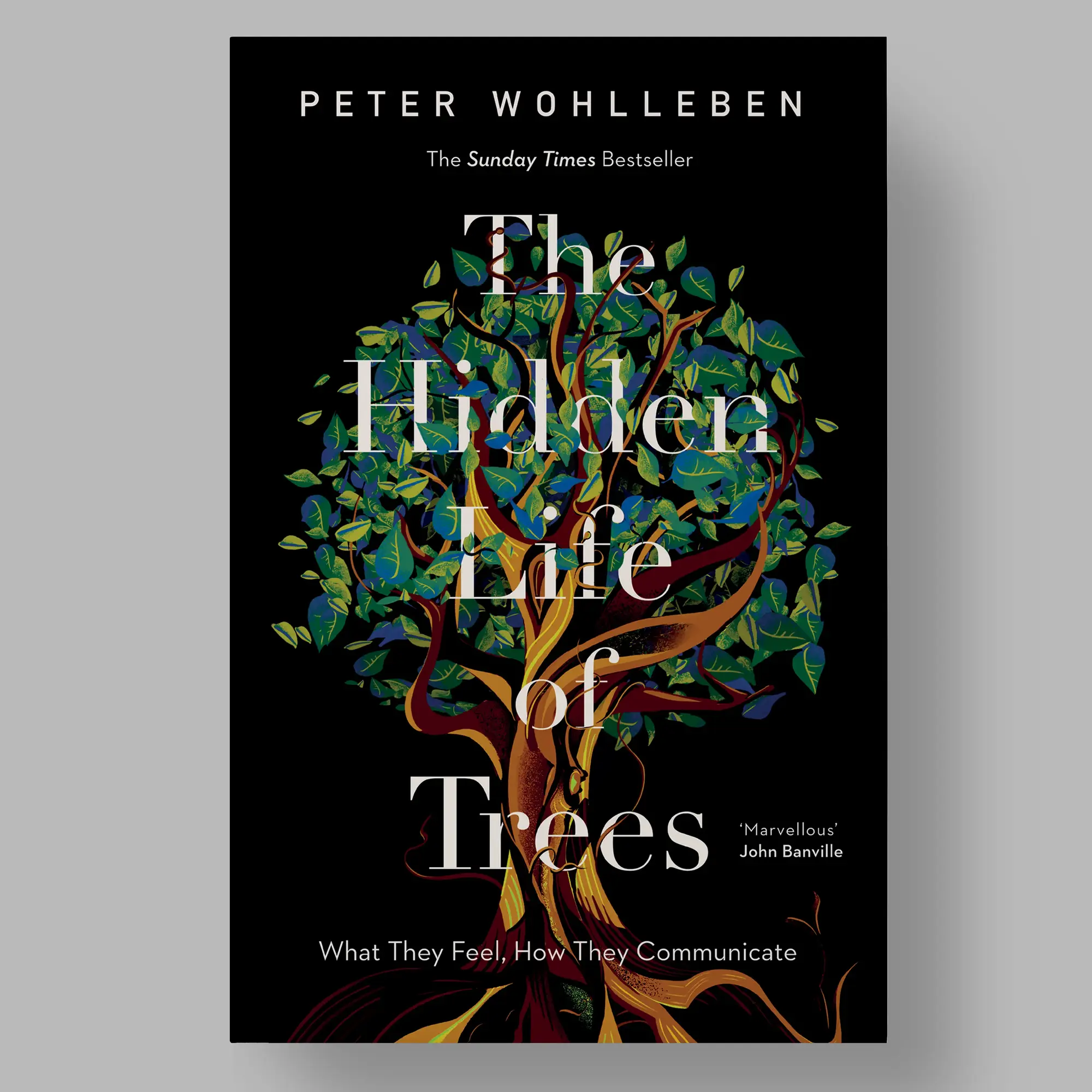 A black book cover design for a book of natural history. An illustrated tree slightly obscures the title and the subtitle is underneath.