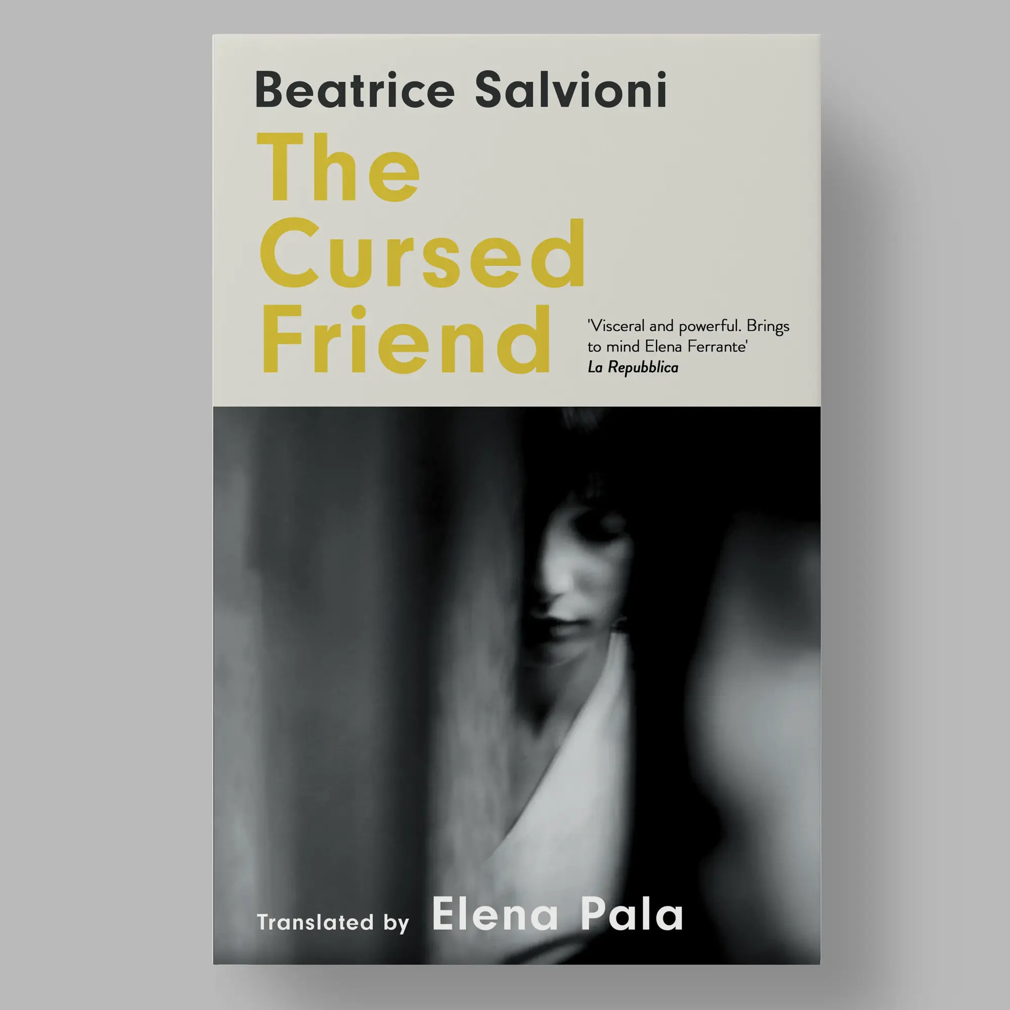 A book cover design for a novel about two girls growing up in 1930s Italy, featuring a photo of two girls lying on the grass.