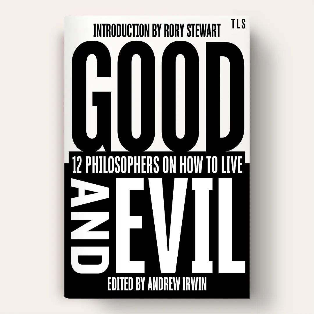 A black and white split cover with large type.