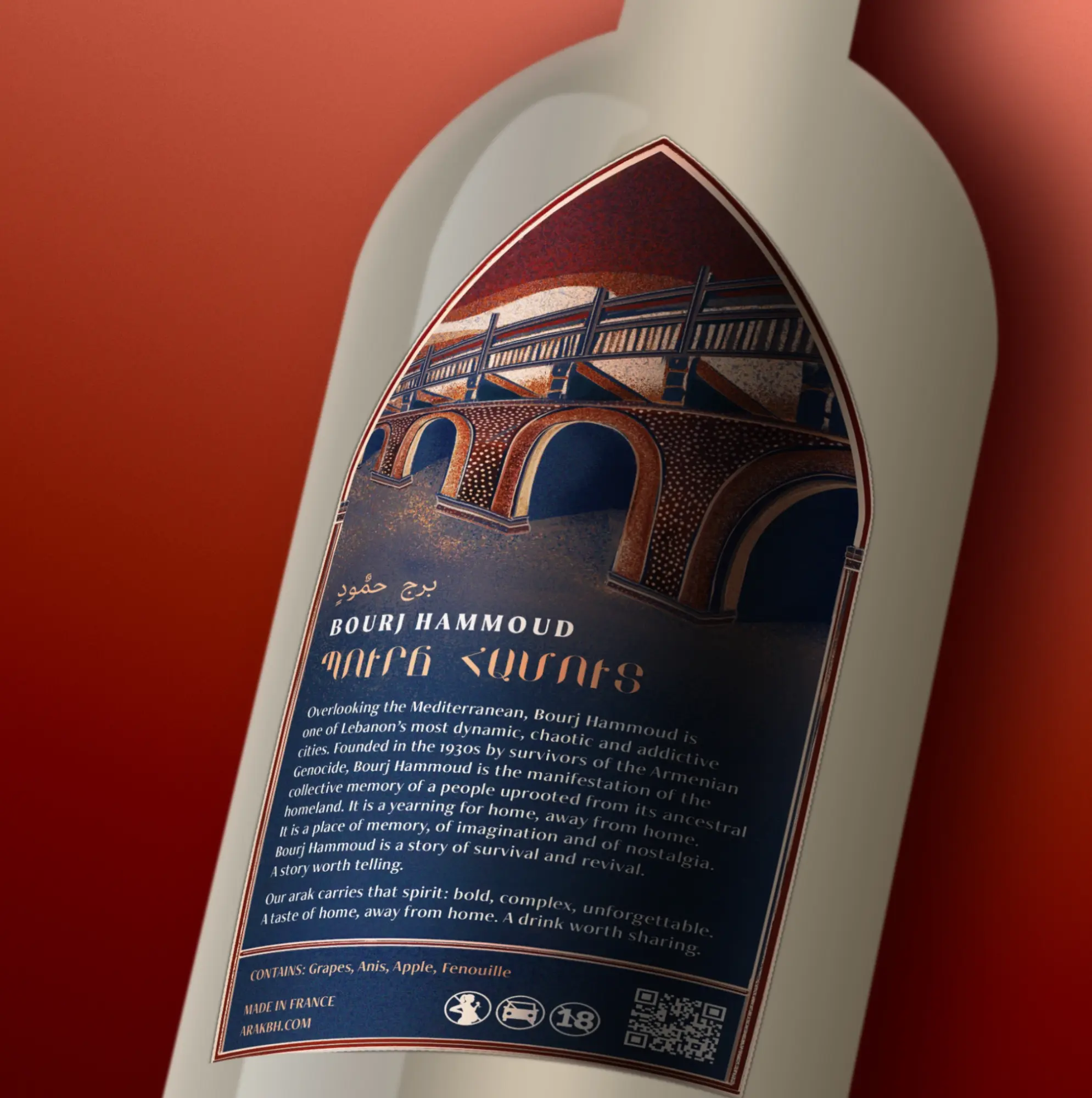 A package design and illustration for an Arak brand