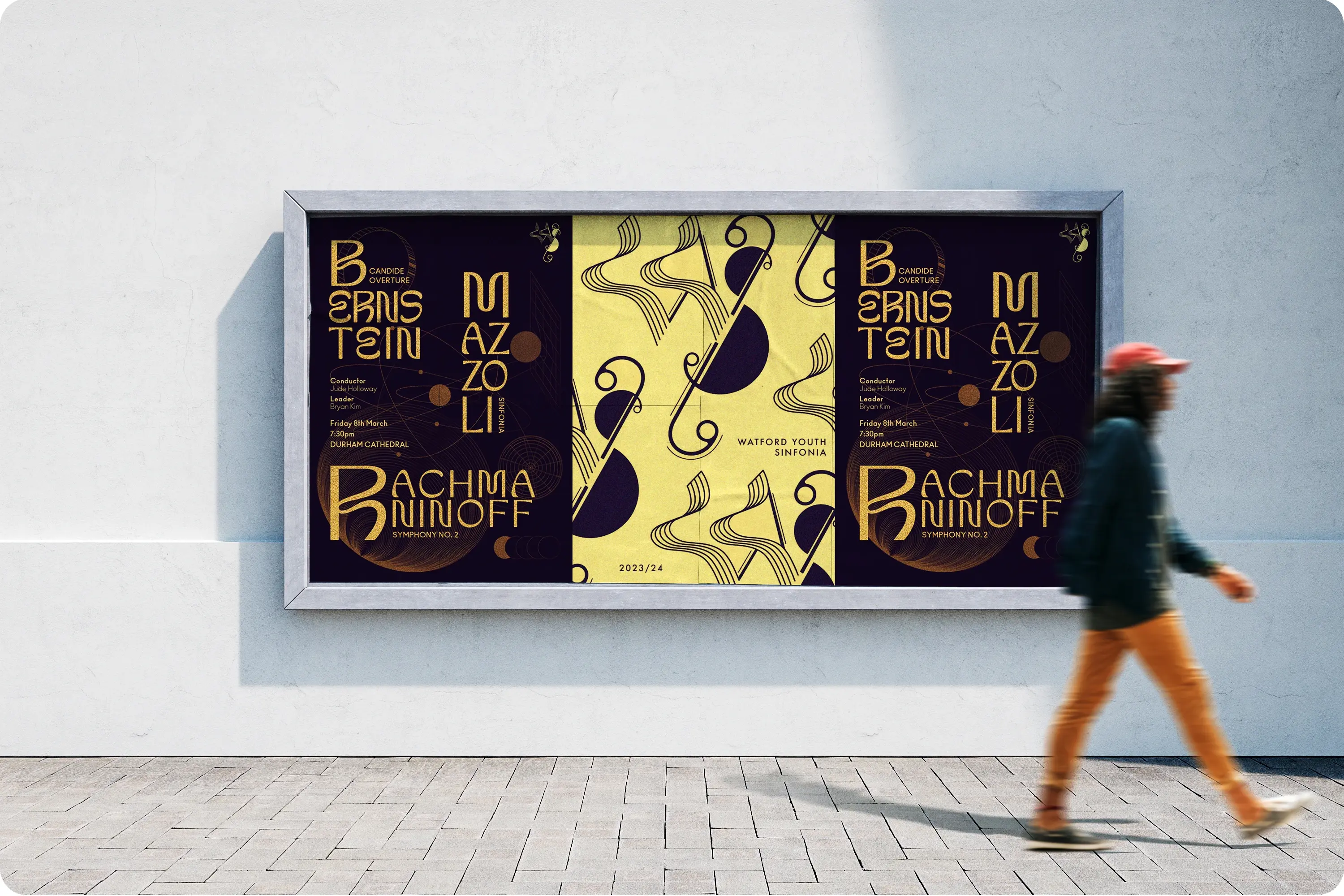 A classical music logo and poster on a billboard